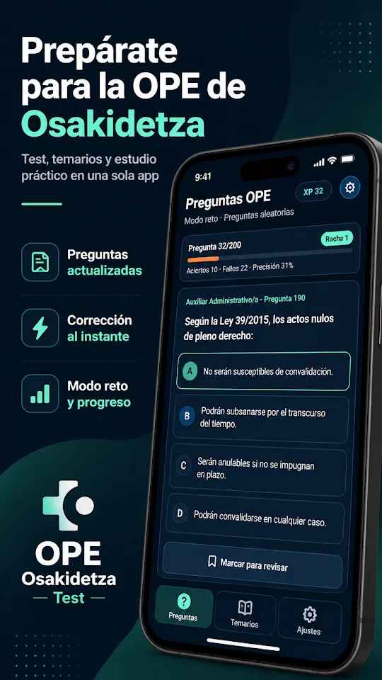 Pantalla de OPE Osakidetza Test (captura 1)